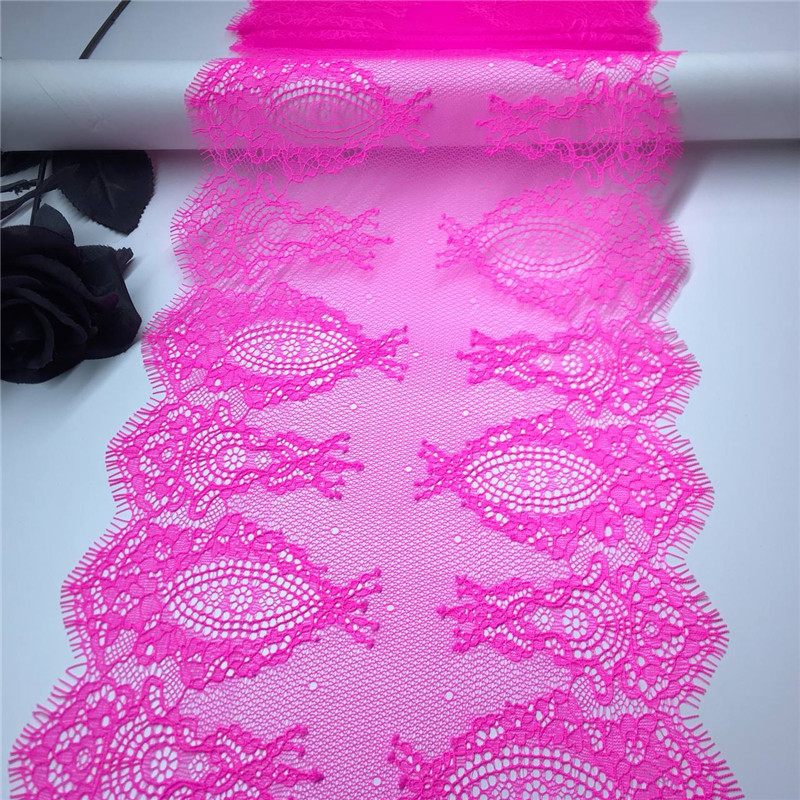 Embroidery Workshop - 蛍光ピンクまつげレーストリム刺繍レース生地 DIY ドレス縫製アクセサリーフレンチシャンティレース針仕事用