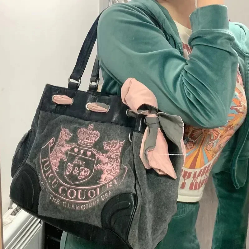 Embroidery Font - 2026 Y2K 女性ヴィンテージレトロシックな刺繍ハンドバッグレディース大容量トートバッグガールショッピングショルダーバッグ女性の財布