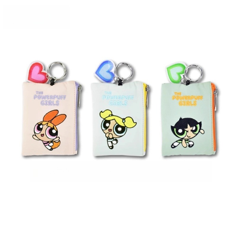 Embroidery Bag - かわいいアニメ「パワーパフ・ガールズ」シリーズの刺繍入りコインパース、漫画キャラクターの創造的な伸縮式巾着キーバッグギフト