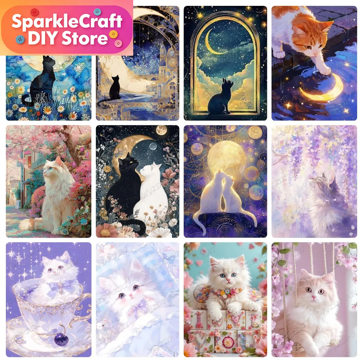 動物猫月ダイヤモンド塗装キット 5D DIY モザイクダイヤ - Embroidery Gift Ideas のレビューと価格