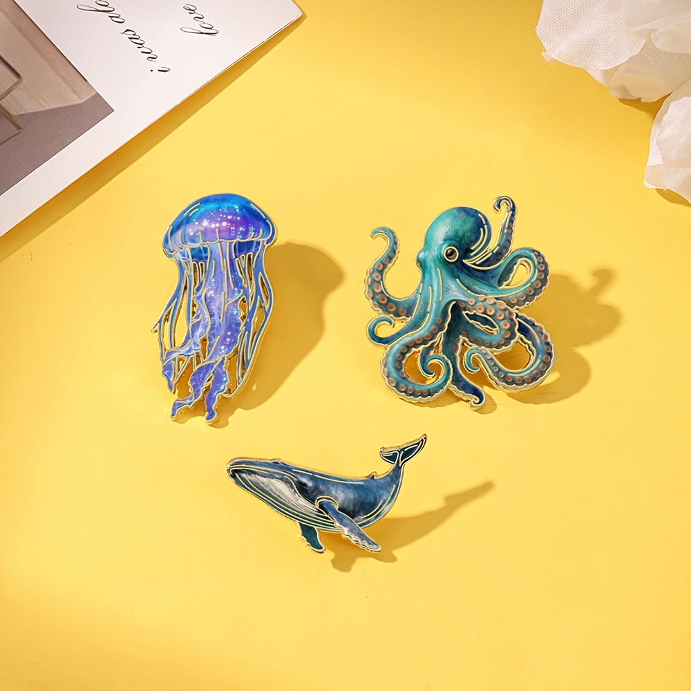 クラゲ、タコ、クジラのエナメルピン、森風の文学的な雰囲気、普 - Embroidery Whale のレビューと価格