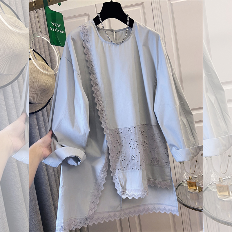 Embroidery Style - SuperAen 春 2026 新韓国スタイル白刺繍レースパッチワークプルオーバー長袖トップス甘いルーズトップス