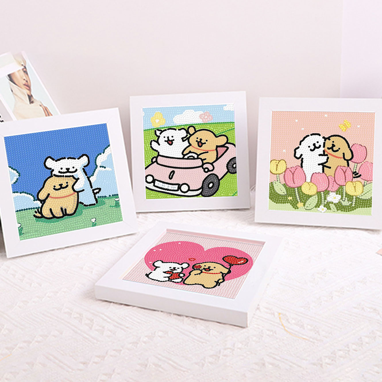 漫画ライン子犬クリスタルダイヤモンドフレーム装飾絵画 5D  - Embroidery Gift Ideas のレビューと価格