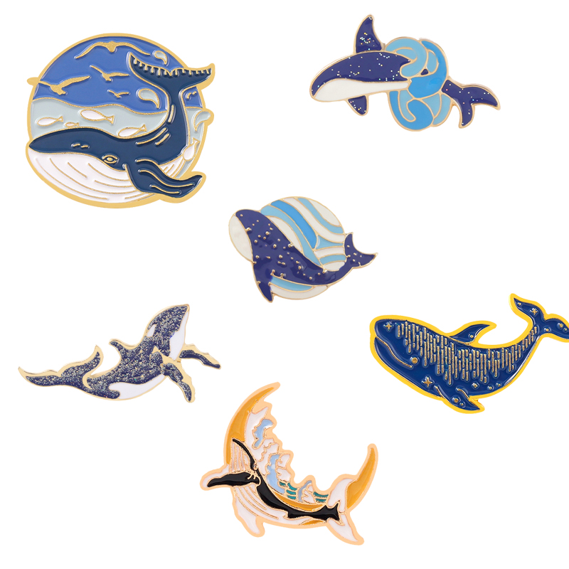 動物と猫の絵が描かれたエナメルピン,動物のモチーフ,素敵な画 - Embroidery Whale のレビューと価格