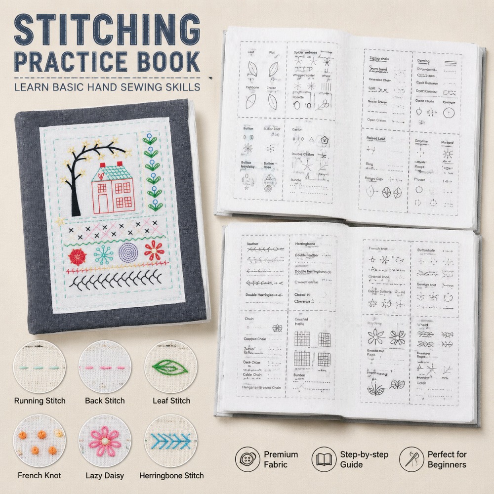 Embroidery Workshop - 刺繍ステッチ練習帳 DIY 縫製針仕事ガイドブック 初心者向け 手作りクラフト用品