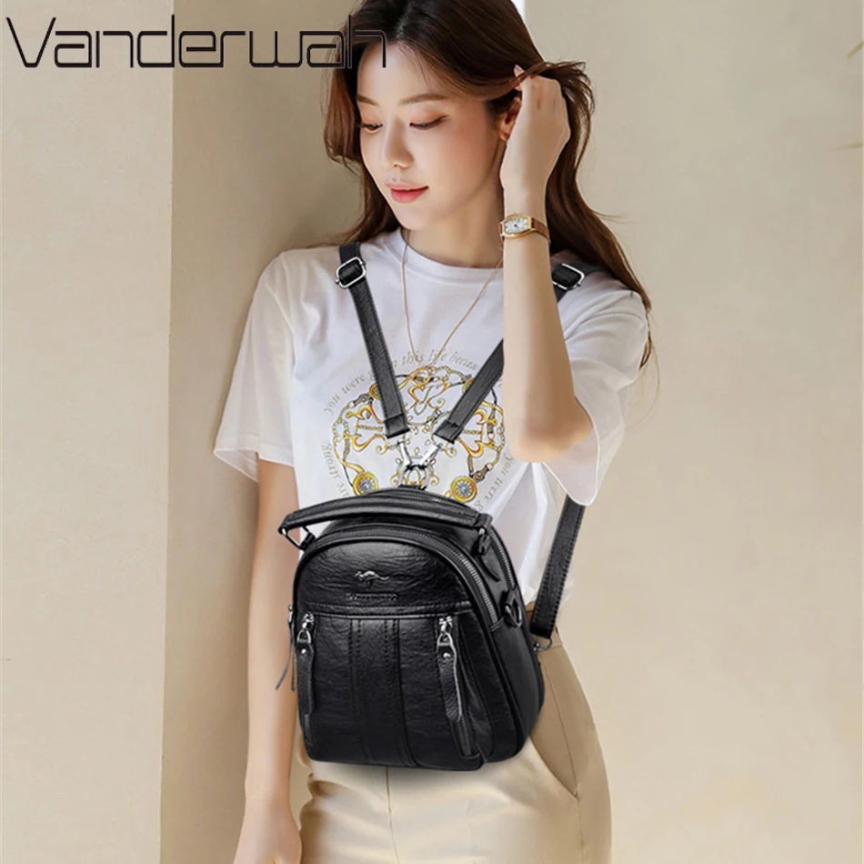 女性用4 in 1レザーバックパック,多機能ショルダーバッグ - Embroidery Font のレビューと価格