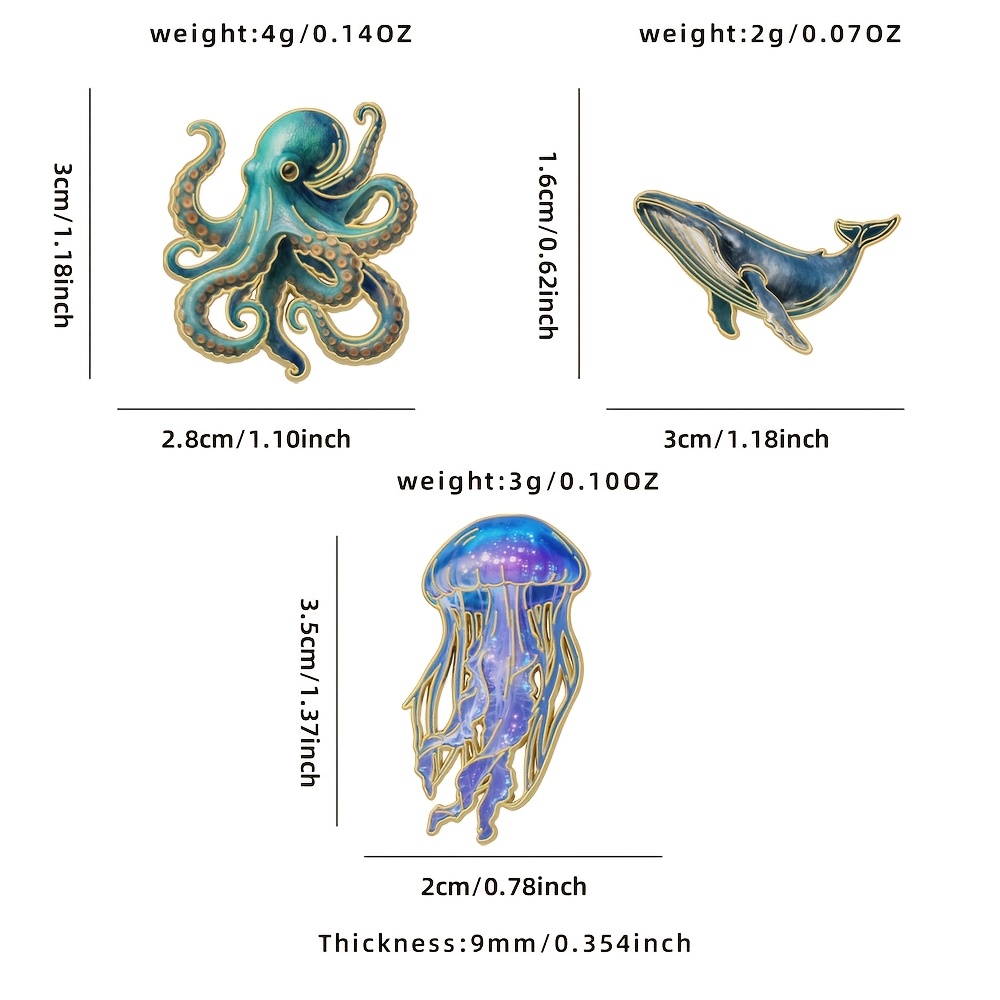 クラゲ、タコ、クジラのエナメルピン、森風の文学的な雰囲気、普 - Embroidery Whale のレビューと価格