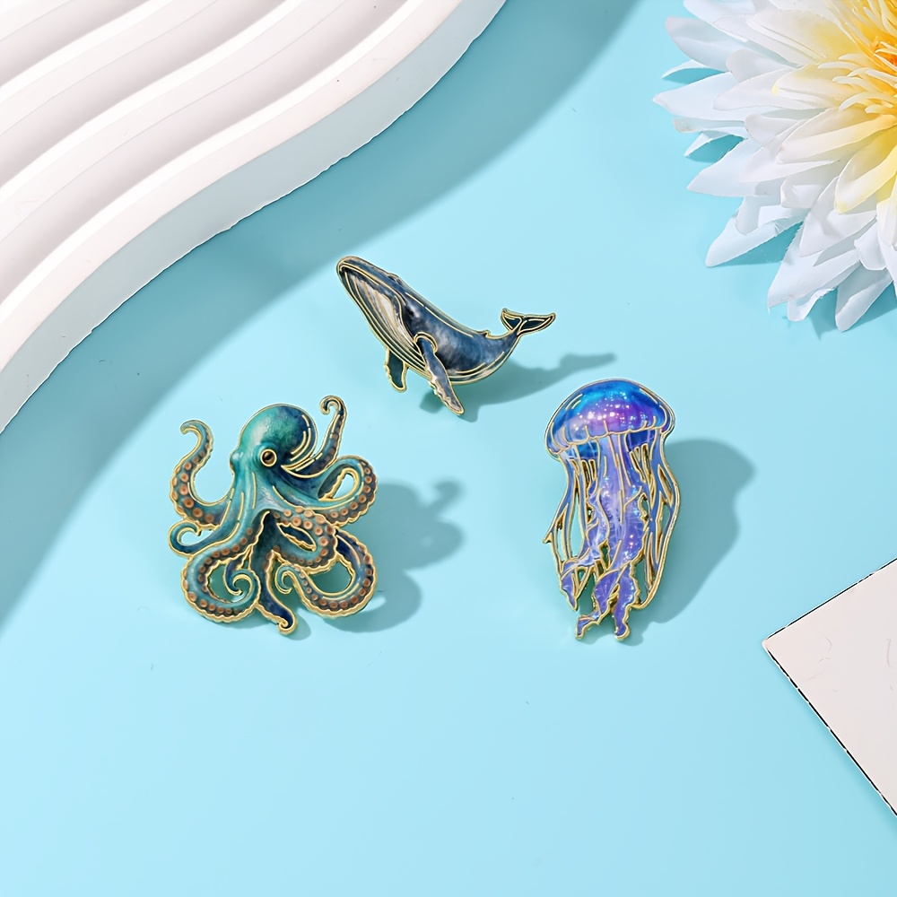 クラゲ、タコ、クジラのエナメルピン、森風の文学的な雰囲気、普 - Embroidery Whale のレビューと価格