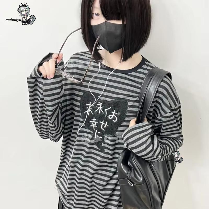 Y2K アメリカンパンクヴィンテージ O ネック長袖シャツオ - Embroidery Style のレビューと価格