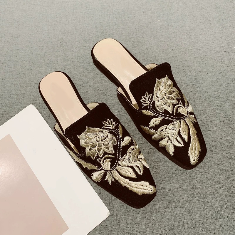 2026 新しいレディースシューズレトロ刺繍ミューラースリッ - Embroidery Style のレビューと価格