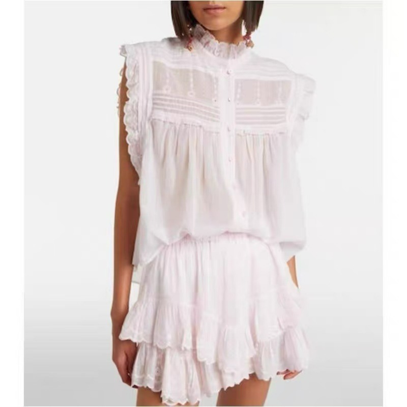 レディース ラッフル モックネック ノースリーブ ブラウス  - Embroidery Eyelet のレビューと価格