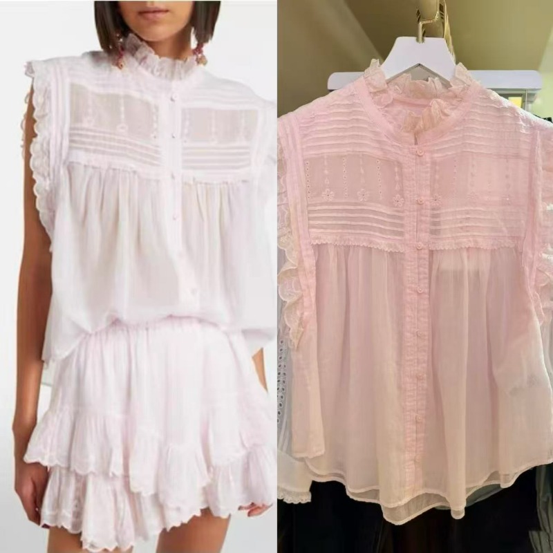 レディース ラッフル モックネック ノースリーブ ブラウス  - Embroidery Eyelet のレビューと価格