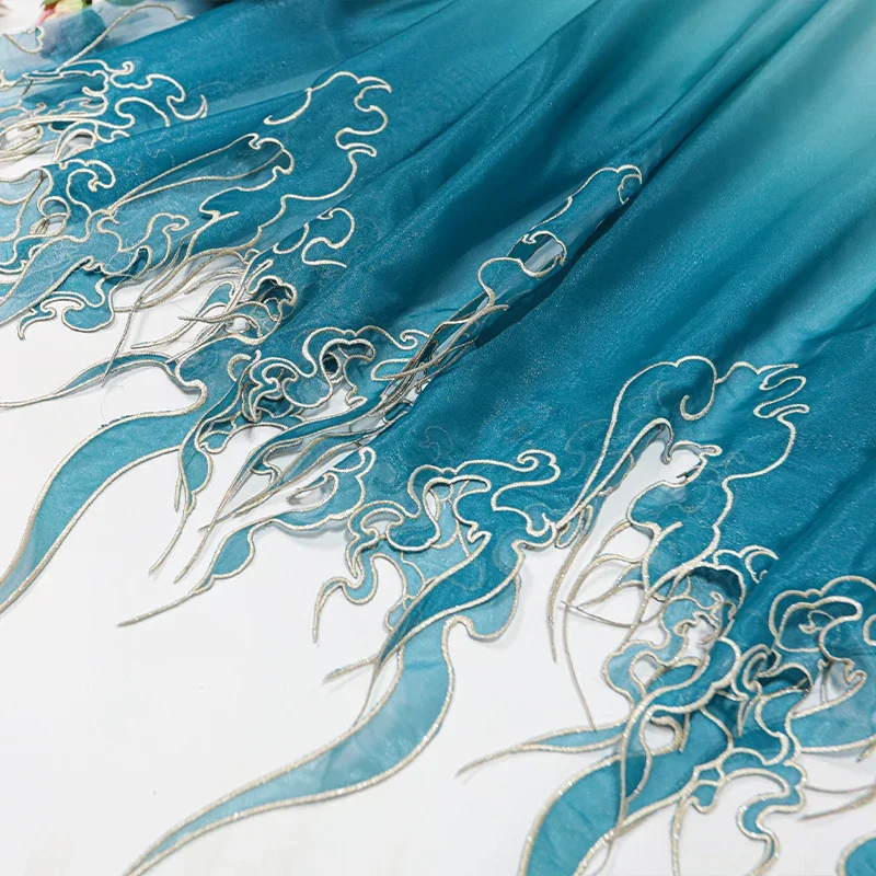 中国風刺繍蓮の葉グラデーション生地 DIY 漢服ドレススカー - Embroidery Style のレビューと価格