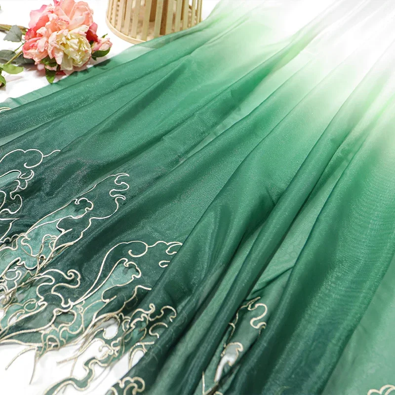 中国風刺繍蓮の葉グラデーション生地 DIY 漢服ドレススカー - Embroidery Style のレビューと価格