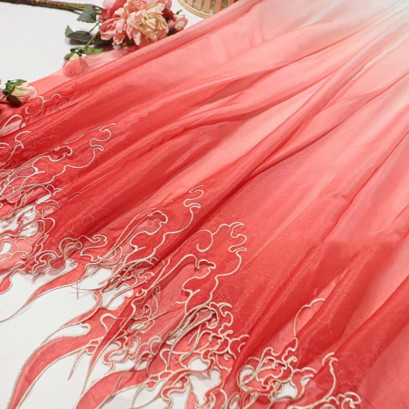 中国風刺繍蓮の葉グラデーション生地 DIY 漢服ドレススカー - Embroidery Style のレビューと価格