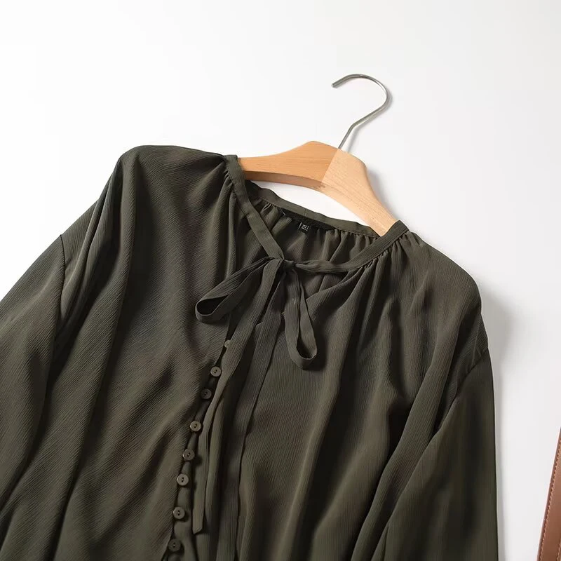 2025年フランス風レディースシャツ ダークグリーン ルーズ - Embroidery Style のレビューと価格