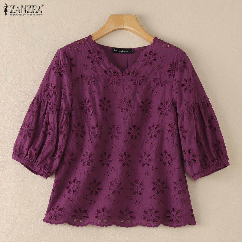 ZANZEA 2026 アイレット刺繍ブラウス女性 V ネッ - Embroidery Eyelet のレビューと価格