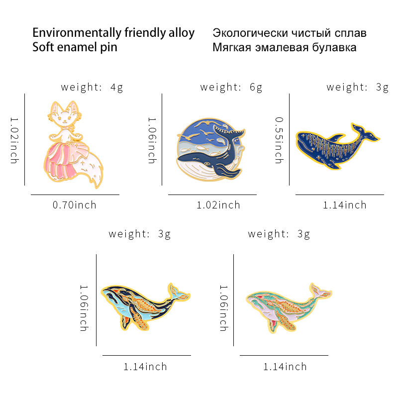 動物と猫の絵が描かれたエナメルピン,動物のモチーフ,素敵な画 - Embroidery Whale のレビューと価格