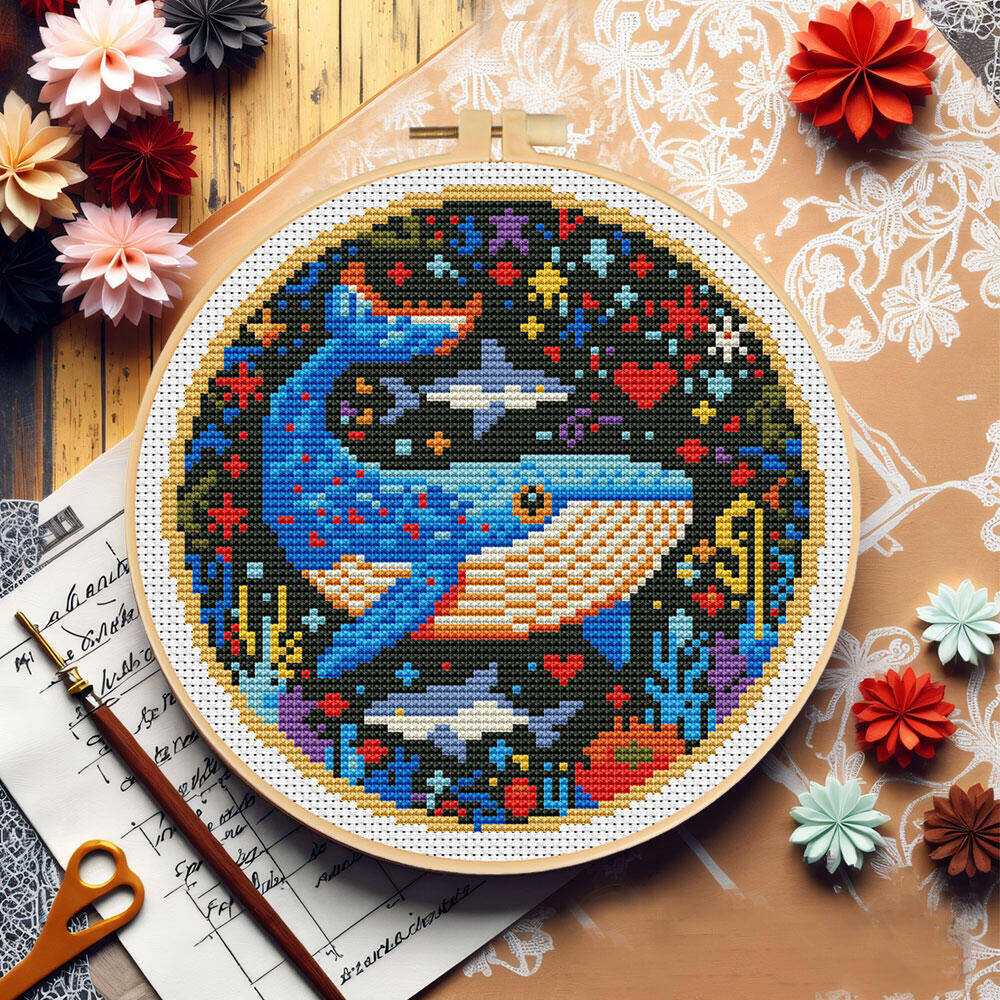 DIY クロスステッチクジラ刺繍動物フープエントリーレベル針 - Embroidery Whale のレビューと価格