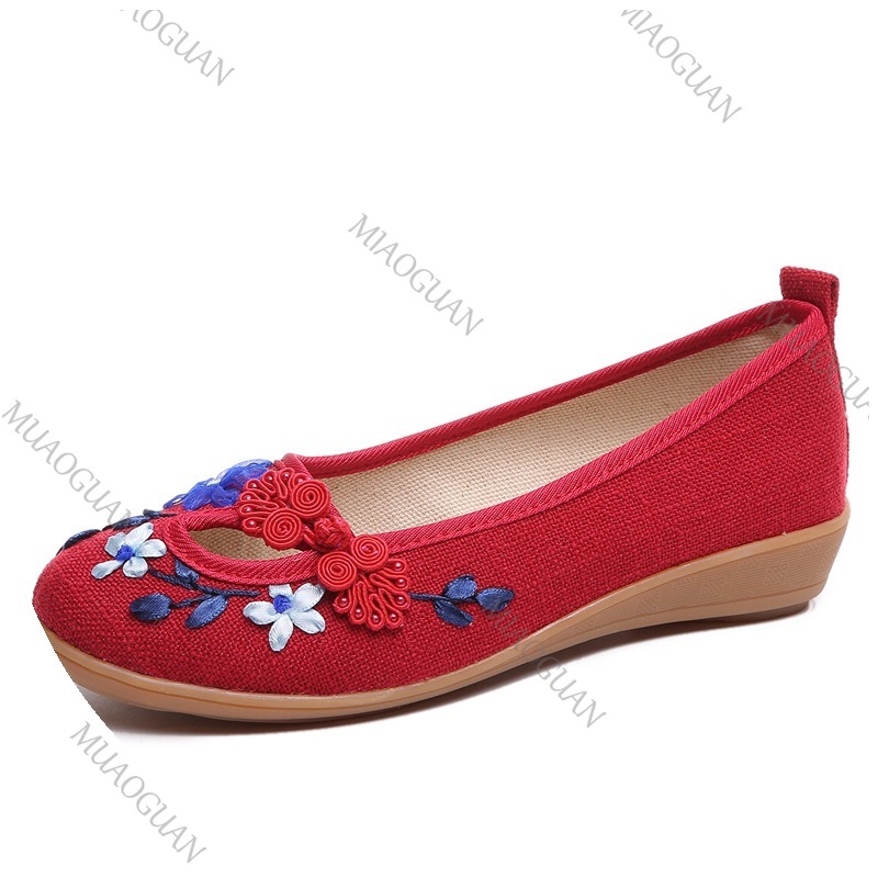 刺繍入り女性用コンフォートウェッジプラットフォームシューズ、 - Embroidery Canvas のレビューと価格