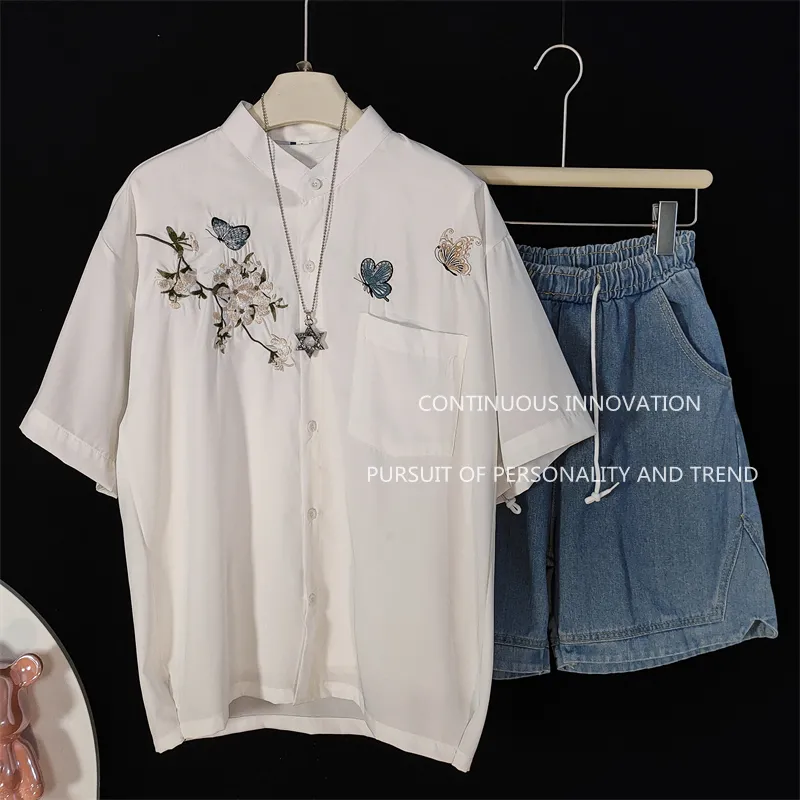 メンズ3点セット 中華風刺繍半袖シャツ タンクトップ デニム - Embroidery Style のレビューと価格
