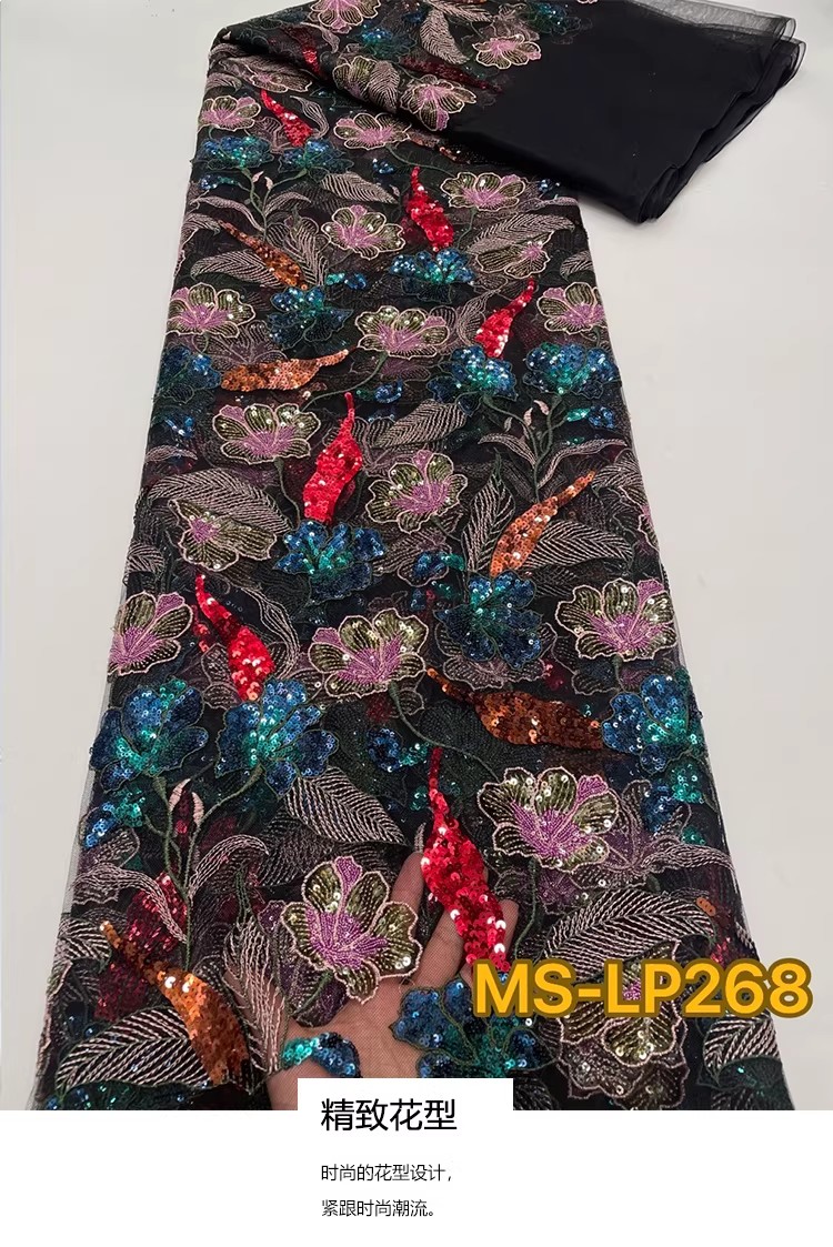 1ヤード高級ダブルカラービーズフラワーシークイン刺繍テラドレ - Embroidery Underlay のレビューと価格