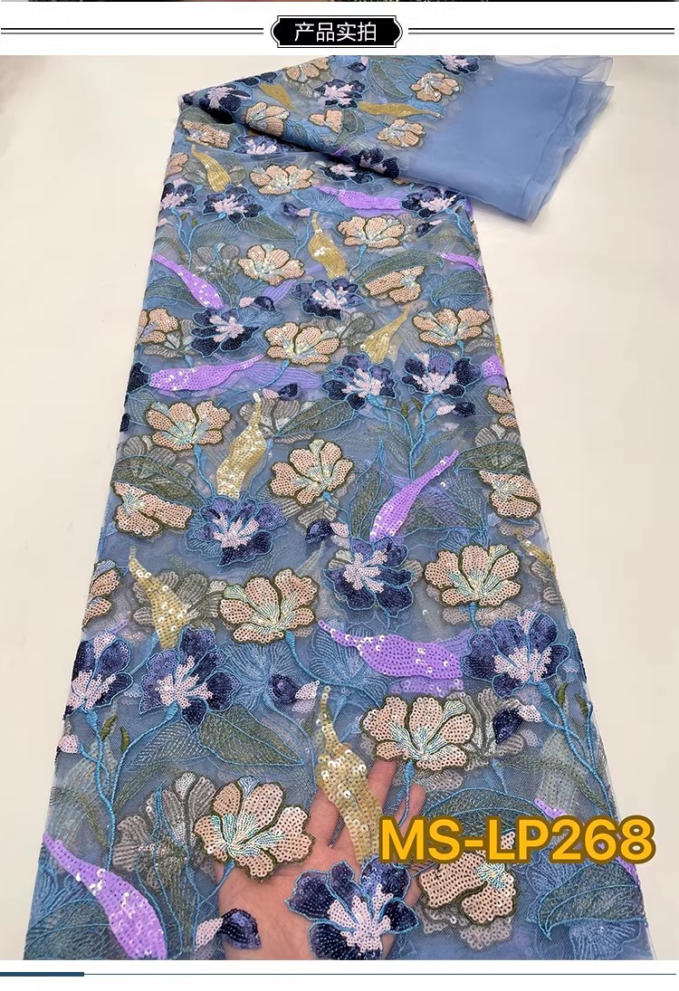 1ヤード高級ダブルカラービーズフラワーシークイン刺繍テラドレ - Embroidery Underlay のレビューと価格