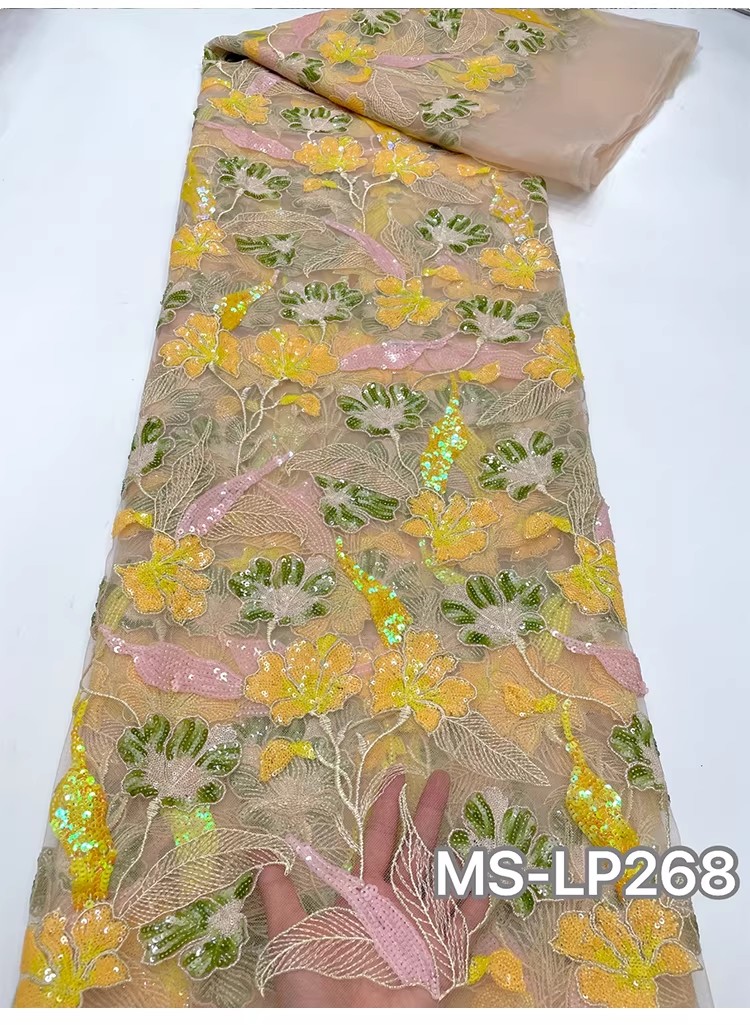 1ヤード高級ダブルカラービーズフラワーシークイン刺繍テラドレ - Embroidery Underlay のレビューと価格
