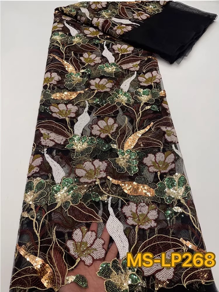 1ヤード高級ダブルカラービーズフラワーシークイン刺繍テラドレ - Embroidery Underlay のレビューと価格
