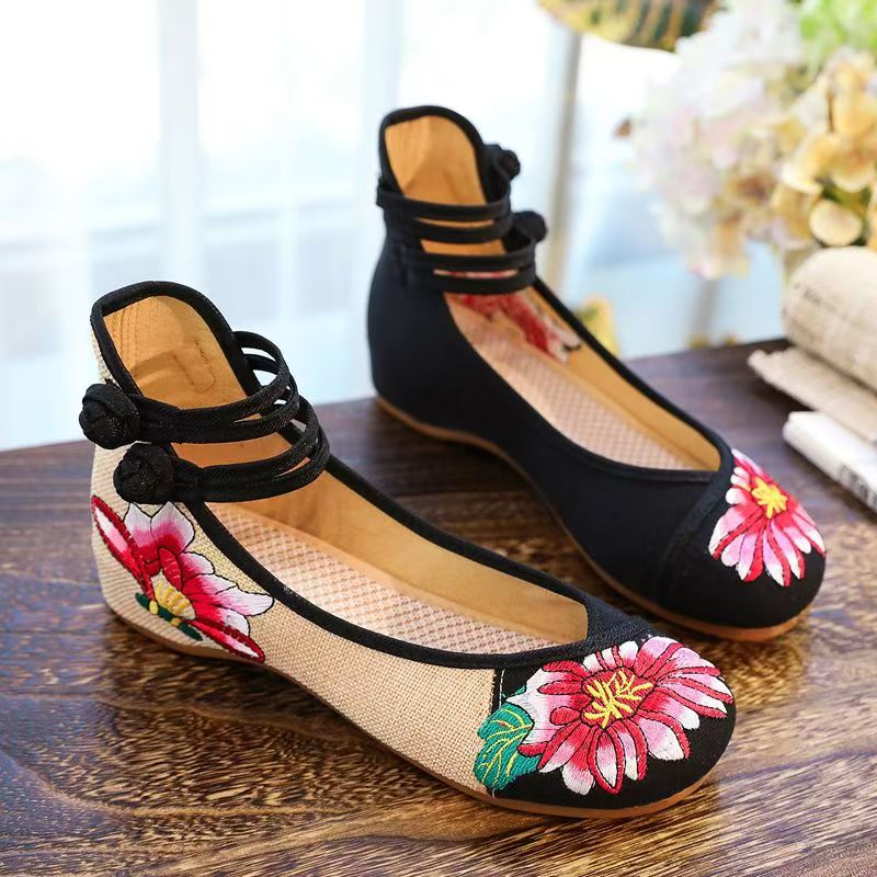 女性ウェッジ刺繍布靴春夏新エスニックスタイルソフトソールバレ - Embroidery Canvas のレビューと価格