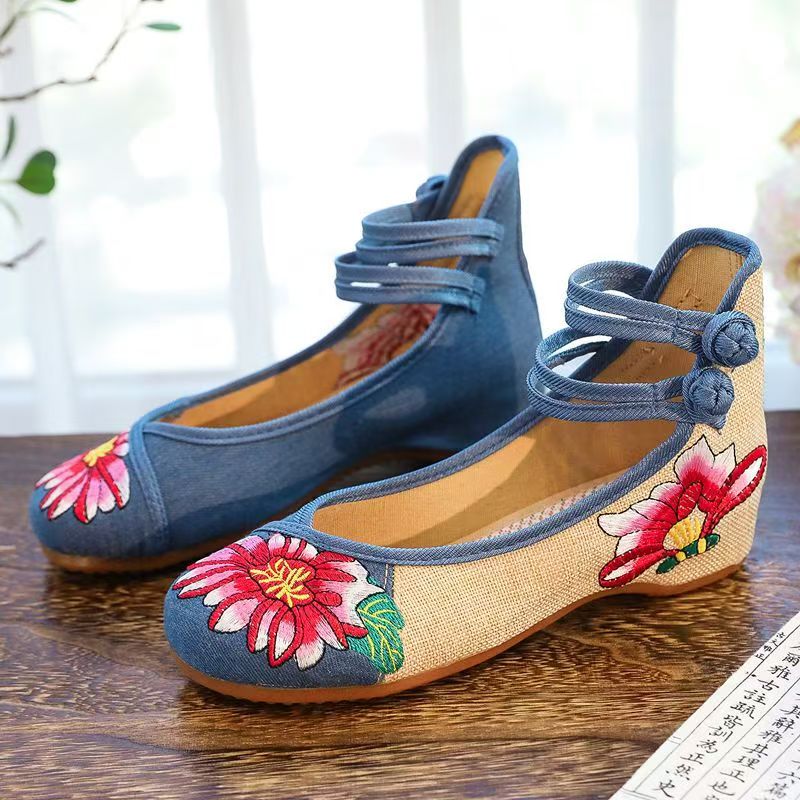 女性ウェッジ刺繍布靴春夏新エスニックスタイルソフトソールバレ - Embroidery Canvas のレビューと価格
